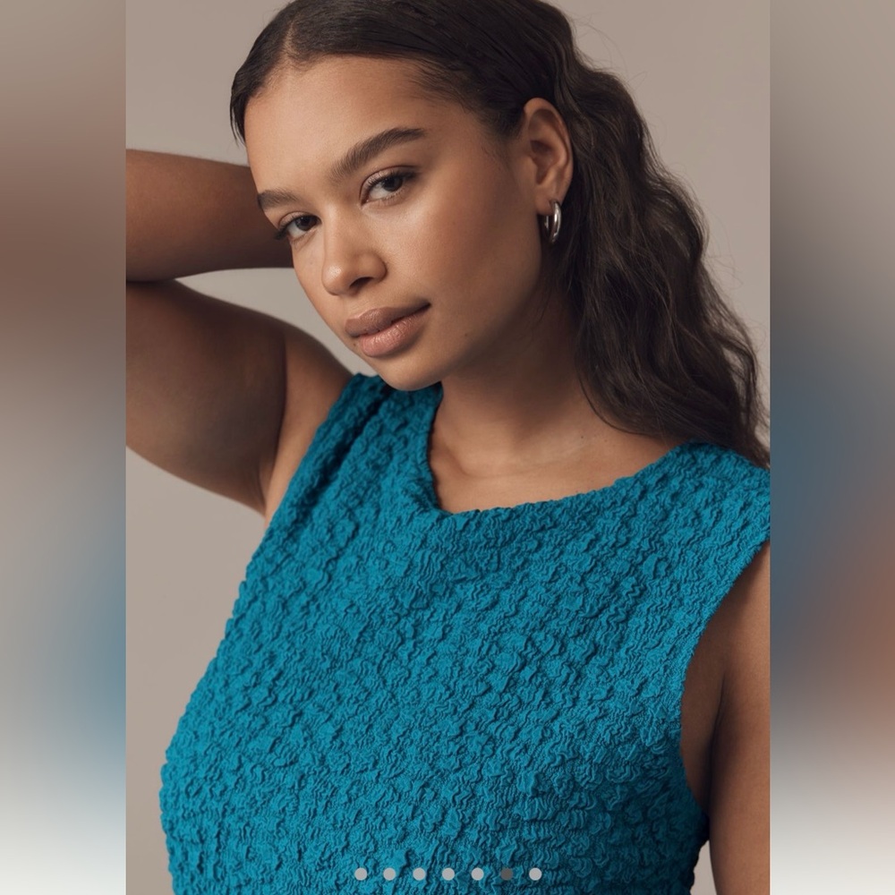 Anthropologie Textured Blue Mini Dress - Picture 2 of 12